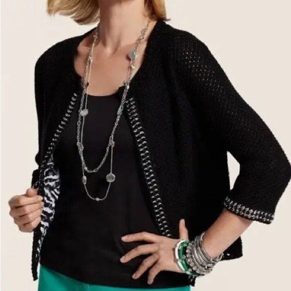 Chico’s Zebra Lined Short Cardigan Sz 1 (8) - Picture 2 of 7